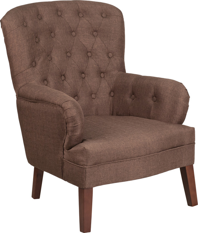 Brown Fabric Tufted Arm Chair