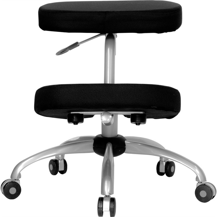 Mobile Ergonomic Kneeling Chair with Silver Frame in Black Fabric