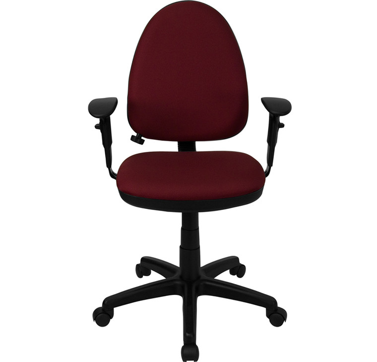 Mid-Back Burgundy Fabric Multifunction Swivel Task Chair with Adjustable Lumbar Support and Adjustable Arms