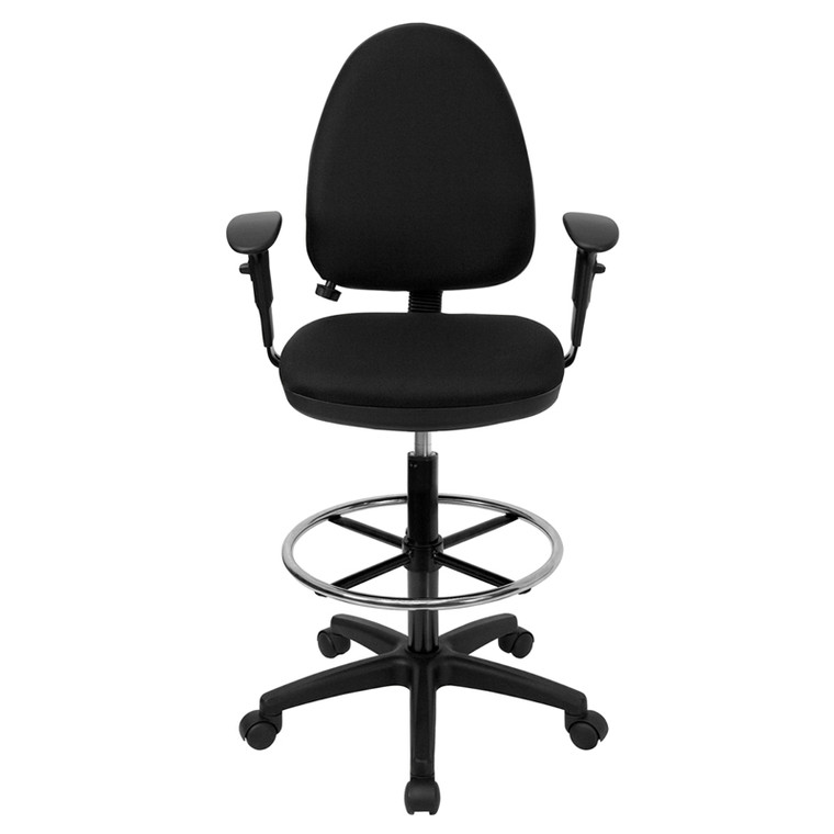 Mid-Back Black Fabric Multifunction Drafting Chair with Adjustable Lumbar Support and Adjustable Arms