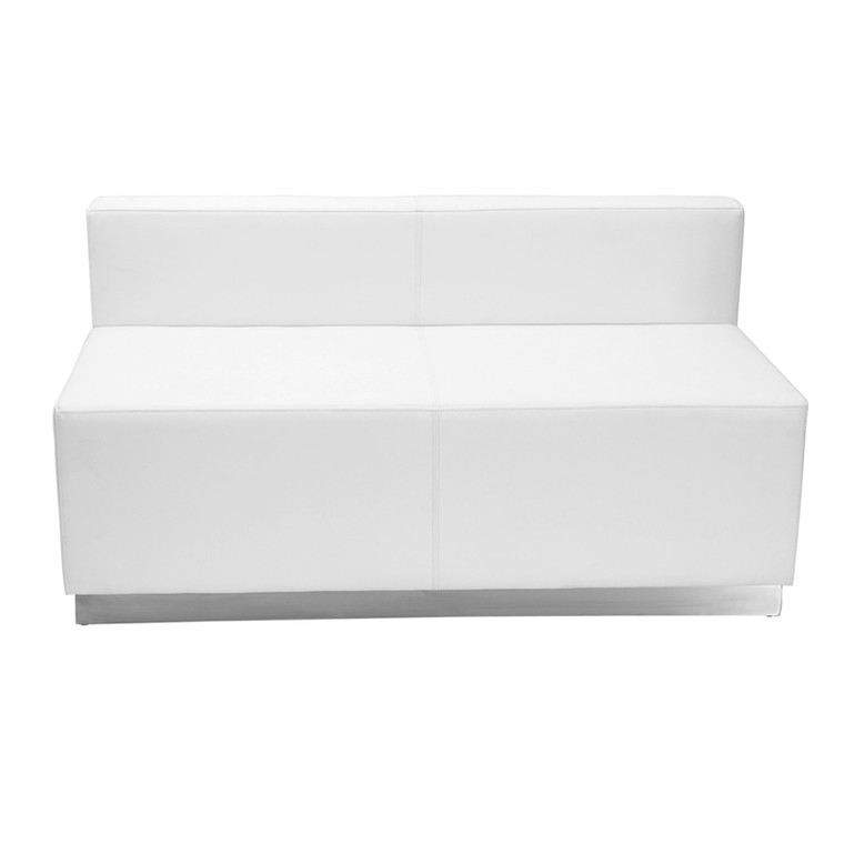 White Leather Loveseat with Brushed Stainless Steel Base