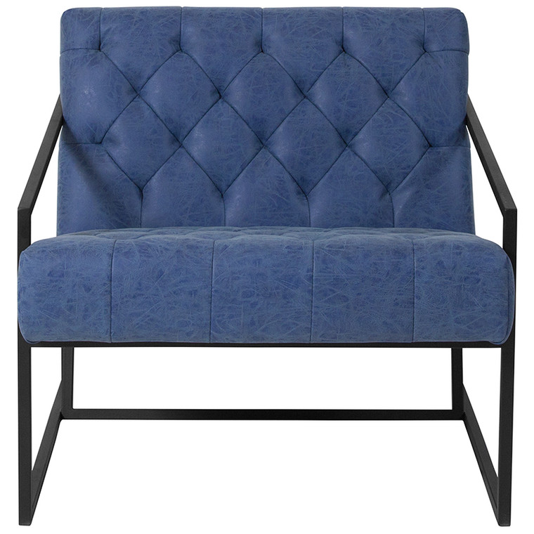 Retro Blue Leather Tufted Lounge Chair