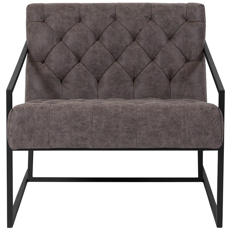 Retro Gray Leather Tufted Lounge Chair