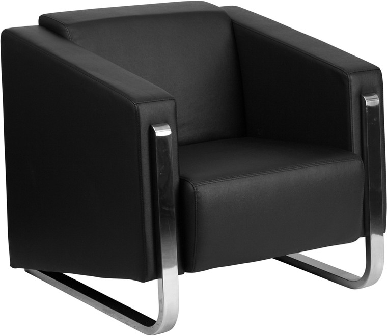 Contemporary Black Leather Chair with Stainless Steel Frame
