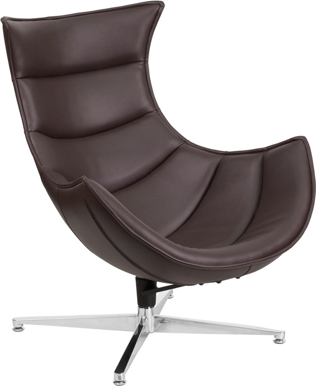 Brown Leather Swivel Cocoon Chair