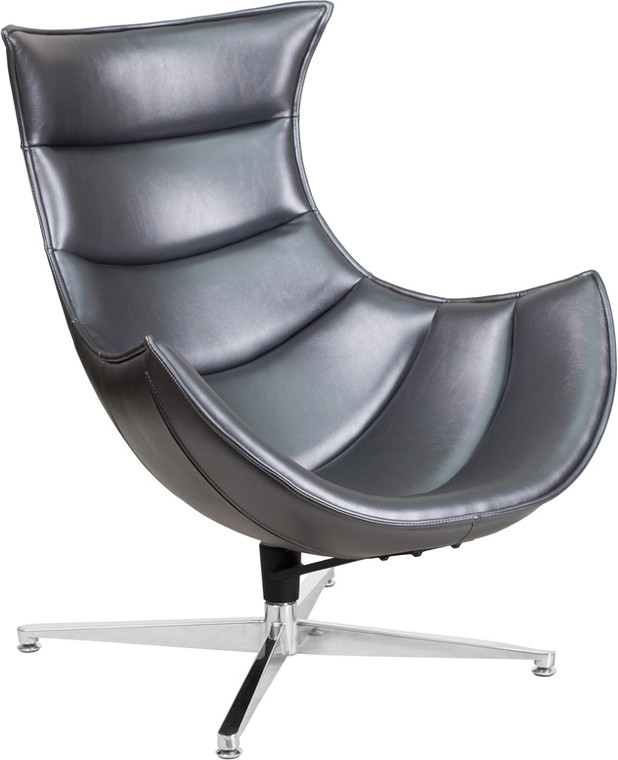 Gray Leather Swivel Cocoon Chair
