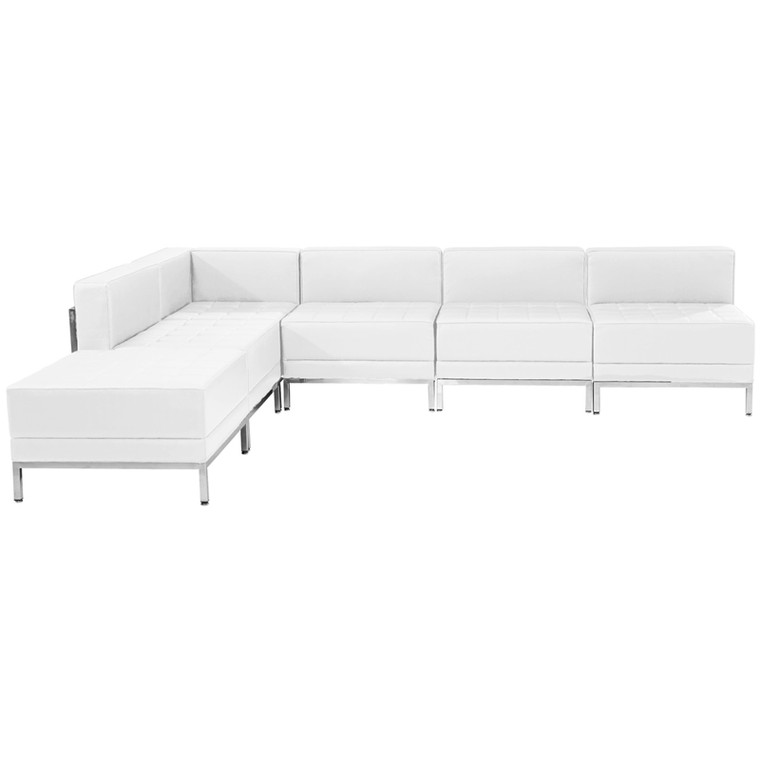White Leather Sectional Configuration, 6 Pieces