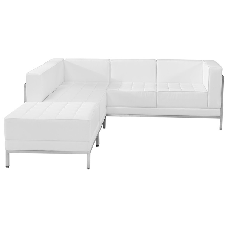 White Leather Sectional Configuration, 3 Pieces