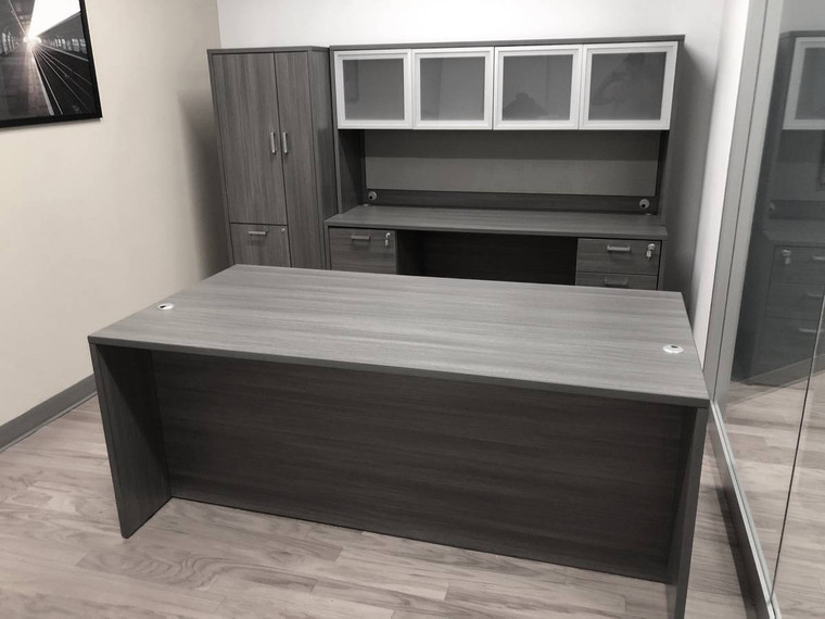 AM-Series 71" Executive Desk with Credenza and Glass Door Hutch (Customize)