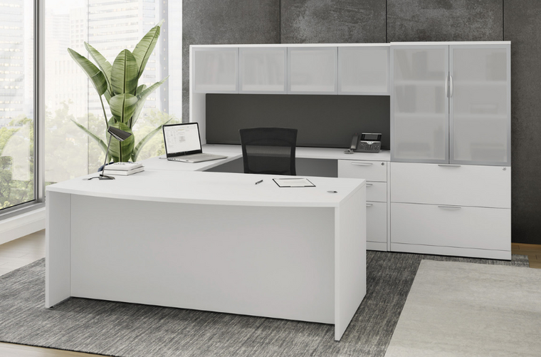 OSL-Series U-Shape Executive Desk with Glass Door Hutch and Lateral File Storage/Bookcase - Typical NXOS243