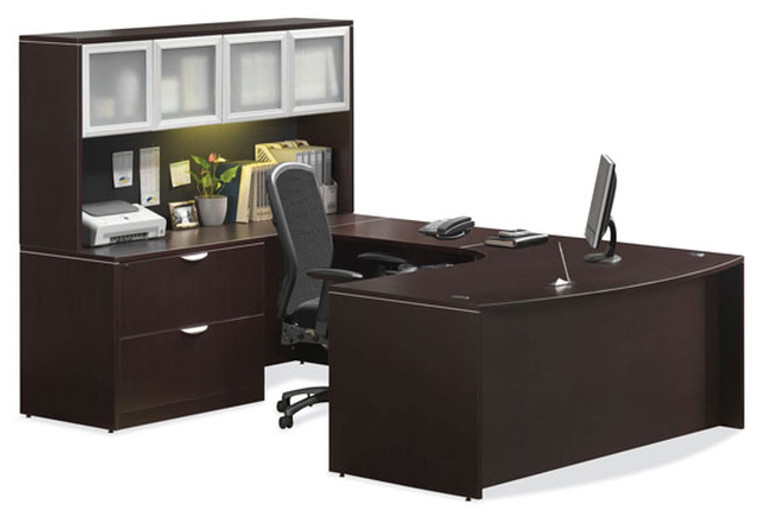 OSL-Series U-Shape Executive Desk with Glass Doors Hutch - Typical NXOS9
