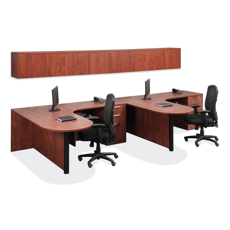 OSL-Series Executive Desks L-Shape with Two Work Stations and Wall Mounted Open Hutch - Typical NXOS44