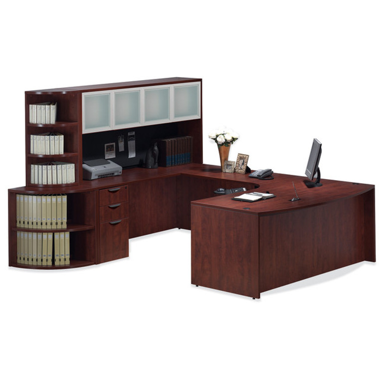 OSL-Series U-Shape Executive Bow Front Desk with Left Corner Extension and Glass Hutch Doors - Typical NXOS238