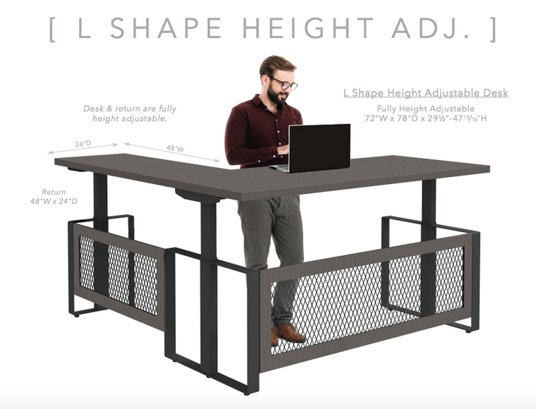 Palis Collection L-Shape Industrial Fully Height Adjustable Desk - 72" x 78"