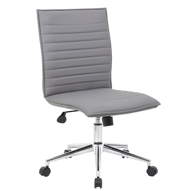 CLOSEOUT - Gray Mid Back Armless, Ribbed Back Task Office Chair w/ Chrome Base