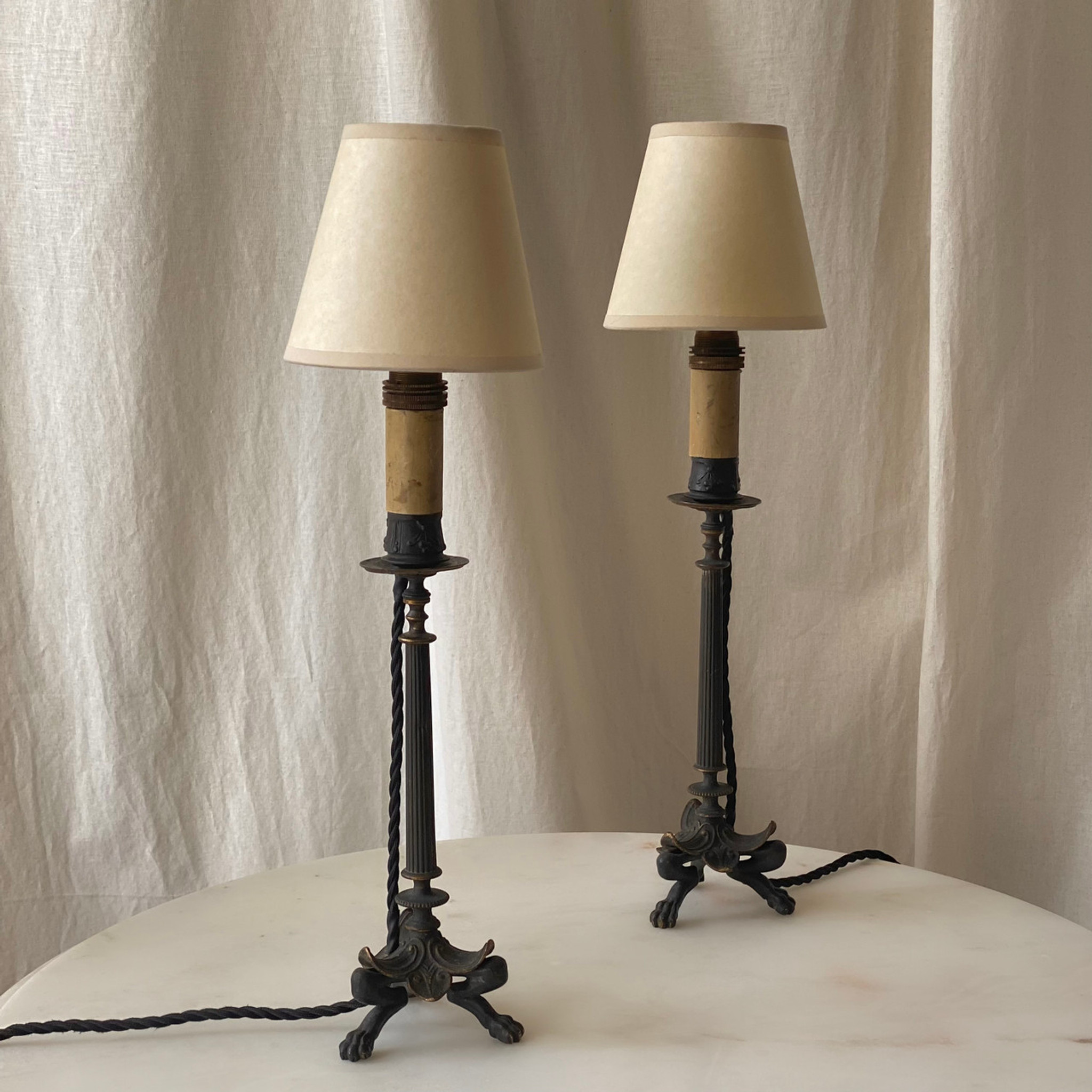19TH C. FRENCH BRONZE CLAW FOOT TABLE LAMP PAIR