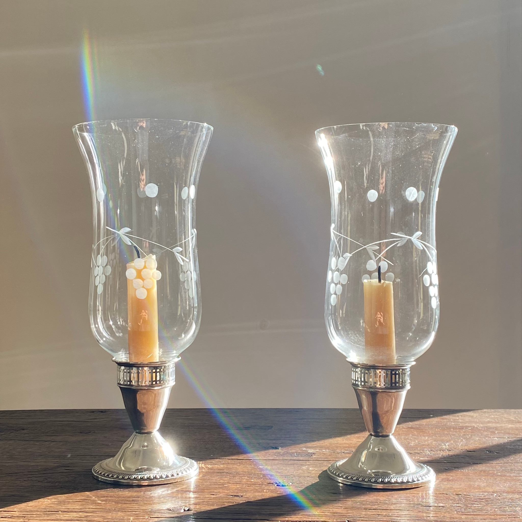 PAIR OF STERLING SILVER HURRICANE CANDLE HOLDERS