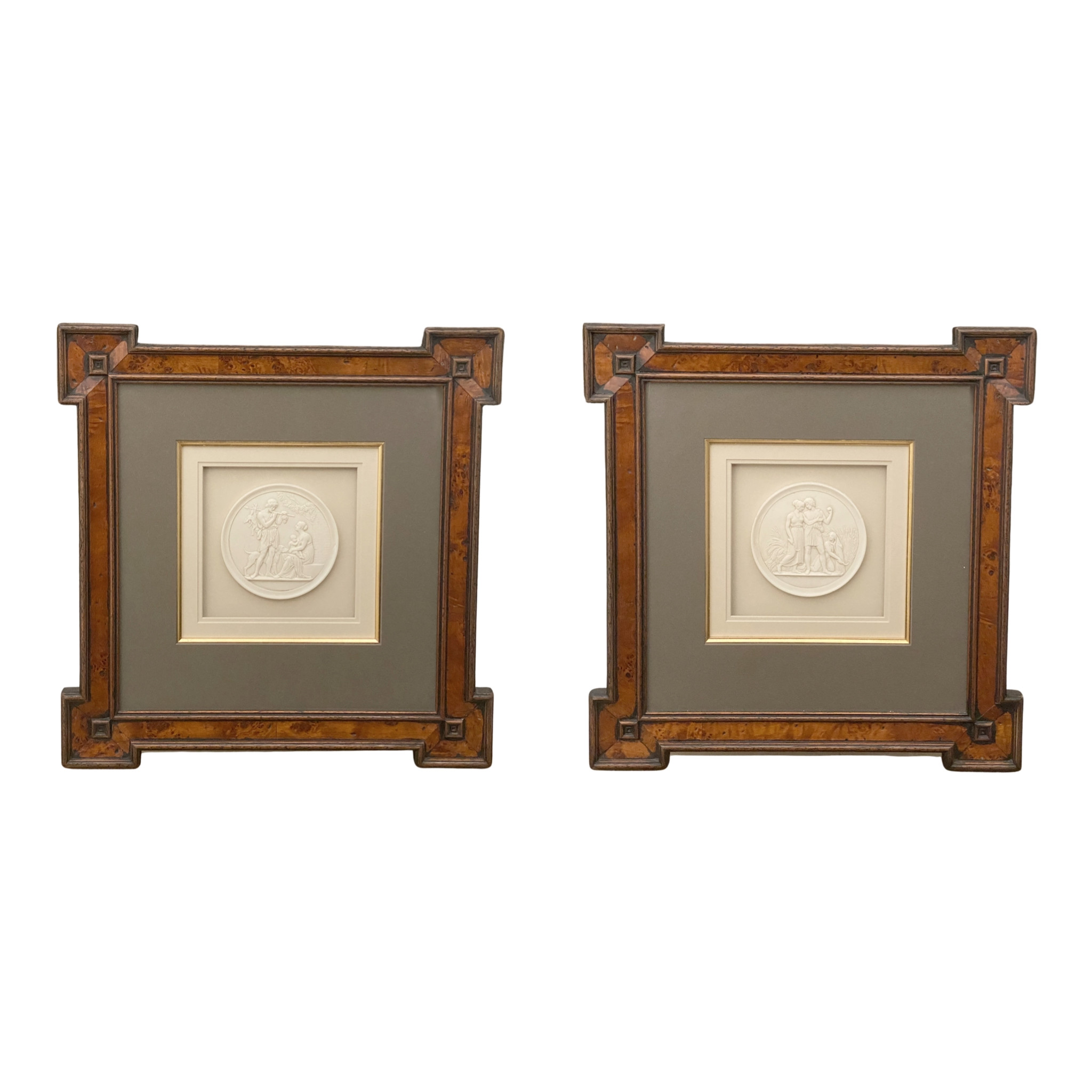 19TH C. FRAMED BISQUE PLAQUES "SUMMER AND AUTUMN"