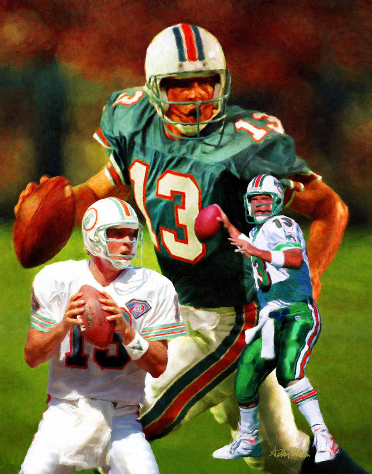 Miami Dolphins Dan Marino QB Quarterback NFL Football Art 8x10 to 48x36 Art  Print