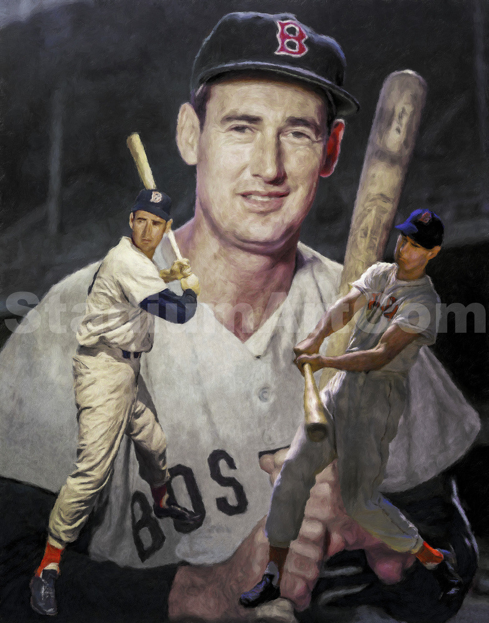 BOSTON RED SOX Ted Williams Color Painting 8 x 10 Photo
