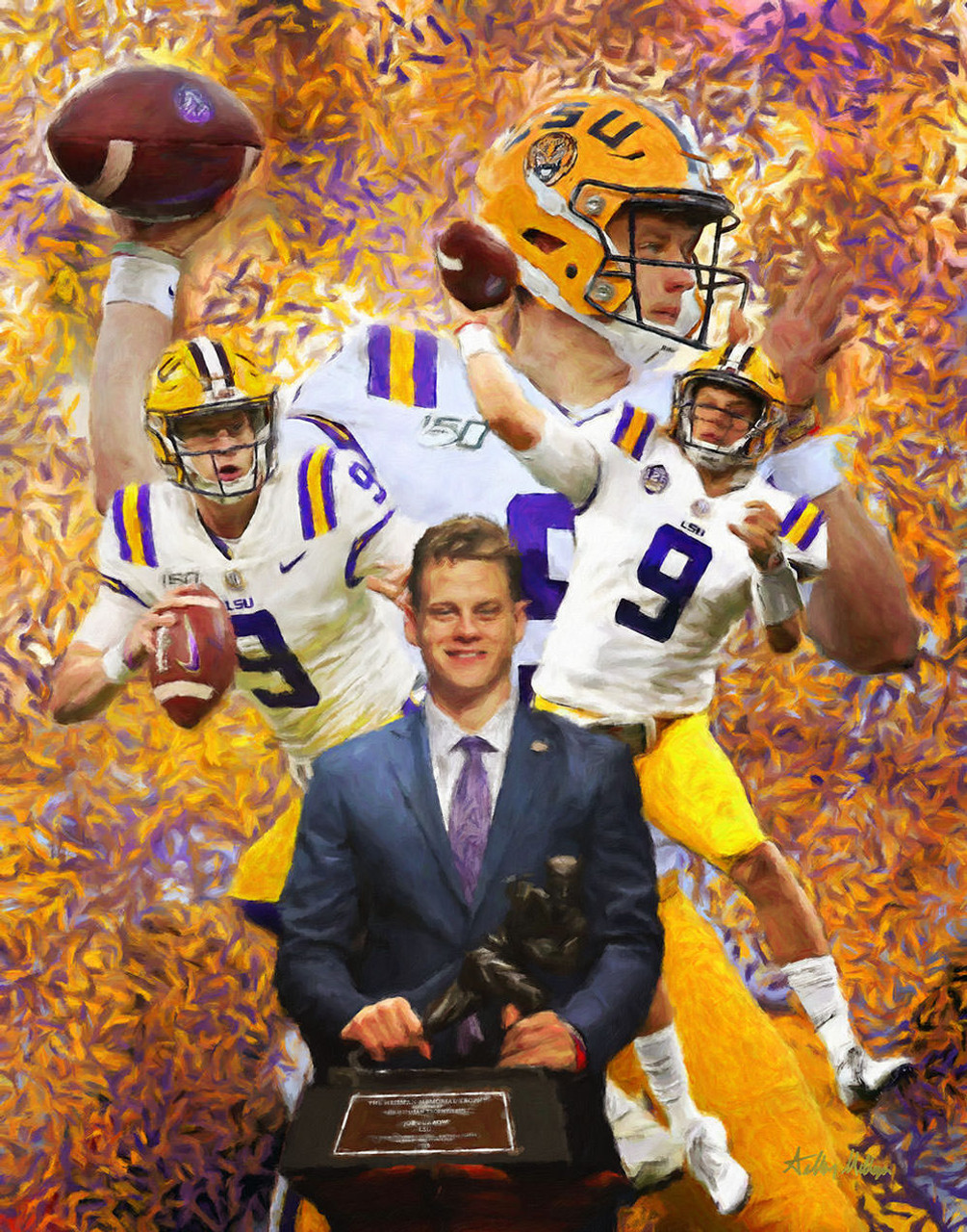 Joe Burrow LSU White Jersey Poster 8x10 Heisman Trophy National