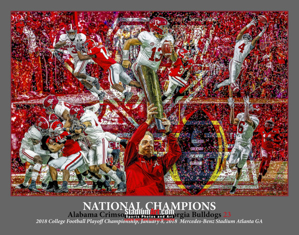 Alabama 2018 National Champions Crimson Roll Tide 2 College Football Art 8x10-48x36