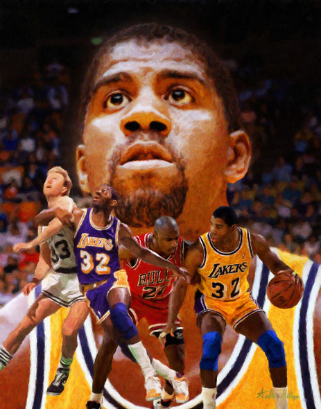 Earvin Magic Johnson Los Angeles Lakers LA Art NBA Basketball Art Print 2530