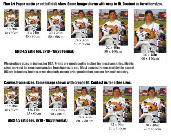 Tom Seaver New York Mets Tom Terrific NY Miracle Mets MLB Baseball Stadium Art Print 2520 size comparisons for common sizes