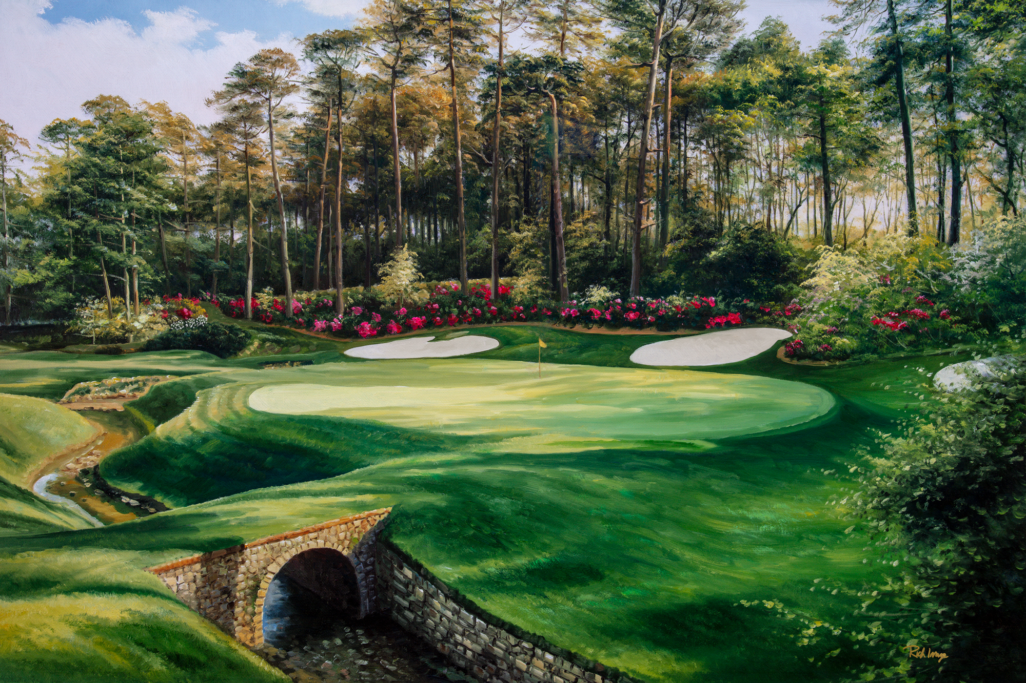 Augusta National Golf Club Masters Tournament Hole 13 Azalea golf course  oil painting art print 2570