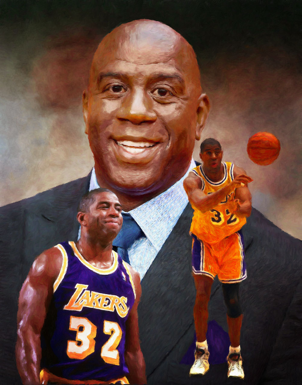 Magic Johnson Autographed LA Lakers 16x20 Photo #4 - Dribbling Upcourt