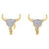 10K Yellow Gold Diamond The Mad Bull Rock Studs 15mm Mens Pave Earrings 0.15 CT.