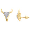 10K Yellow Gold Diamond The Mad Bull Rock Studs 15mm Mens Pave Earrings 0.15 CT.