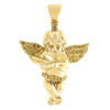 Yellow Diamond Angel Pendant Men's 10K Gold Round Cut Pave Mini Charm 0.20 Tcw.