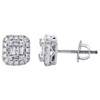 14K White Gold Round & Baguette Diamond Stud 8mm Statement Halo Earrings 1/2 CT.