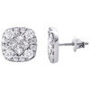 14K White Gold Princess Round Diamond Soleil Cluster Stud 10mm Earrings 1.50 CT.