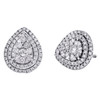 14K White Gold Real Round Diamond Teardrop Stud 11mm Cluster Halo Earrings 1 CT.