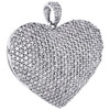 14K White Gold Round Cut Diamond Puff Heart Pendant 1.20" Domed Pave Charm 3 CT.