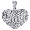 14K White Gold Round Cut Diamond Puff Heart Pendant 0.85" Domed Pave Charm 1 CT.