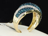 Blue Diamond Cocktail Ring Right Hand Fashion Band 10K Yellow Gold 0.85 Ct
