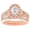 14K Rose Gold Oval Solitaire Diamond Flower Halo Engagement Ring Bridal Set 1 CT