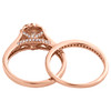 14K Rose Gold Oval Solitaire Diamond Flower Halo Engagement Ring Bridal Set 1 CT