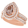 14K Rose Gold Diamond & Pear Morganite Solitaire Engagement Bridal Set 1.83 TCW