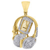 10K Yellow Gold  Diamond Pendant Pave DJ Headphone and Microphone Charm 0.75 Ct.