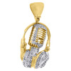 10K Yellow Gold  Diamond Pendant Pave DJ Headphone and Microphone Charm 0.75 Ct.