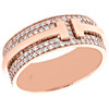 18K Rose Gold White Diamond T-Bar Eternity Anniversary Band Double Ring 1.26 CT.