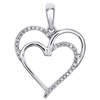 .925 Sterling Silver Round Diamond Double Heart Cut Out Pendant 1" Charm 0.10 CT.
