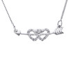 .925 Sterling Silver Diamond Double Heart w/ Arrow Pendant 18" Necklace 0.05 CT.