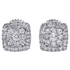 14K White Gold Round Cut Diamond Square Halo Stud 6.50mm Cluster Earrings 1/4 CT