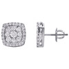 14K White Gold Round Diamond Square Halo Stud 10.50mm Cluster Earrings 1.25 CT.