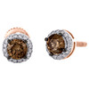 14K Rose Gold Genuine Round Brown Solitaire Diamond Stud 7mm Halo Earrings 1 CT.